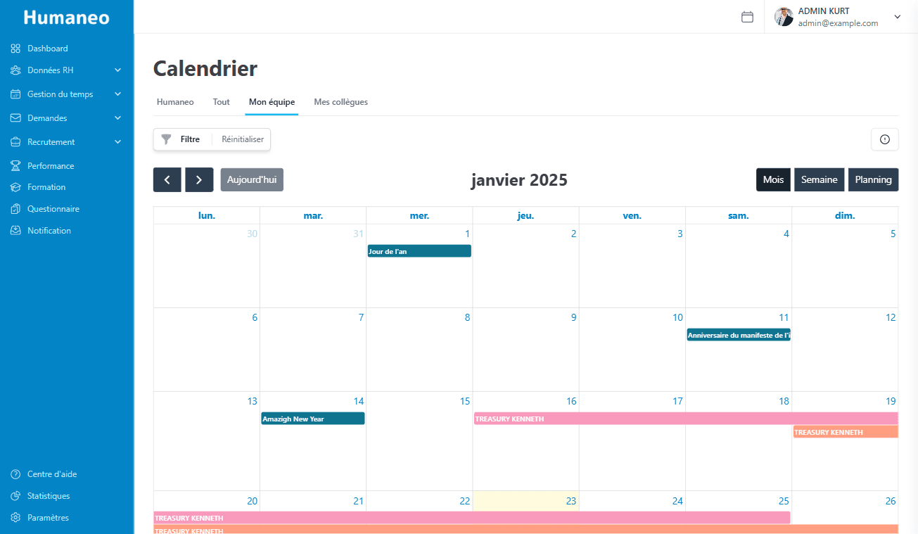 Vue du Calendrier d'Équipe
