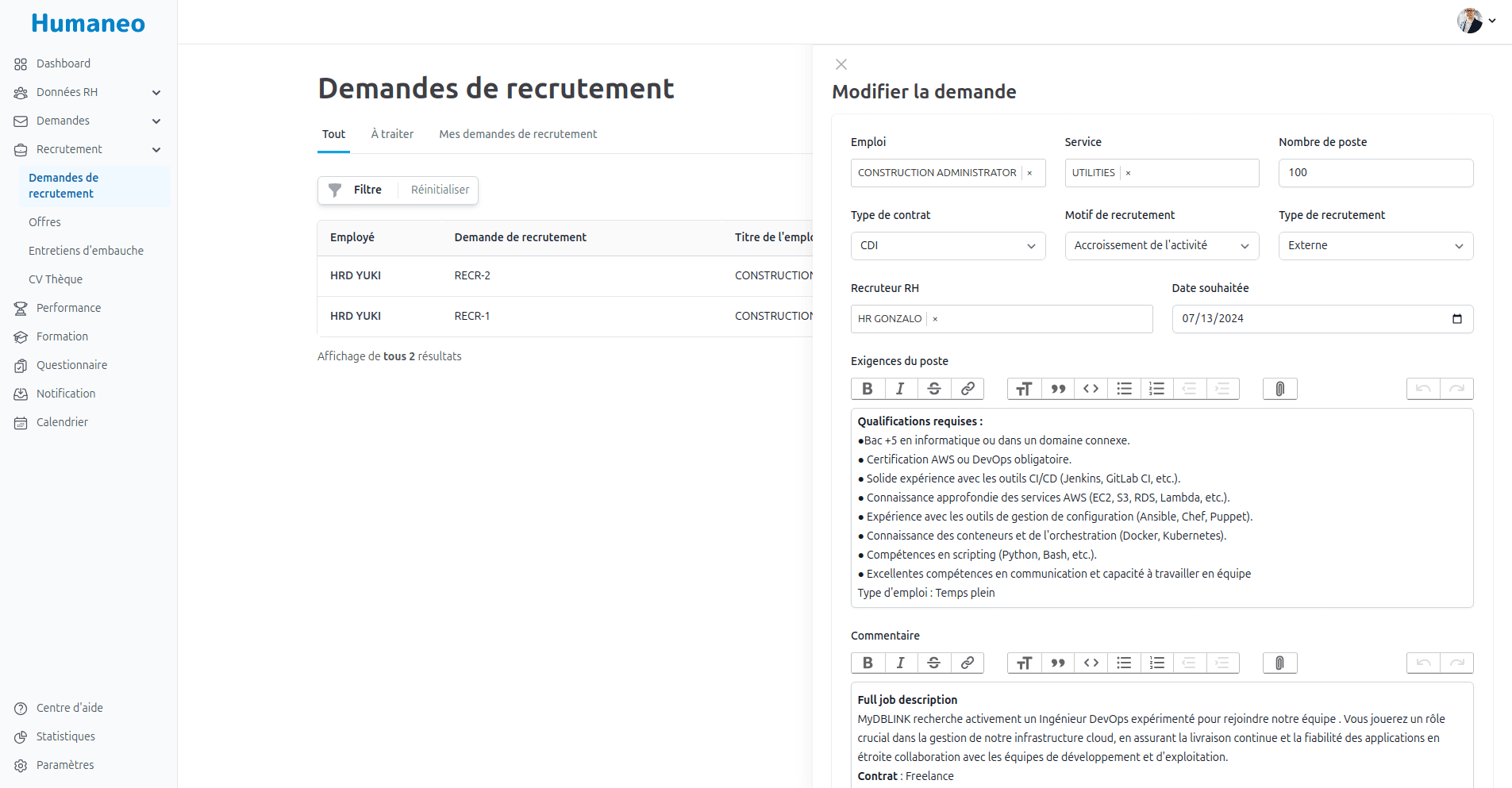 Demandes de Recrutement