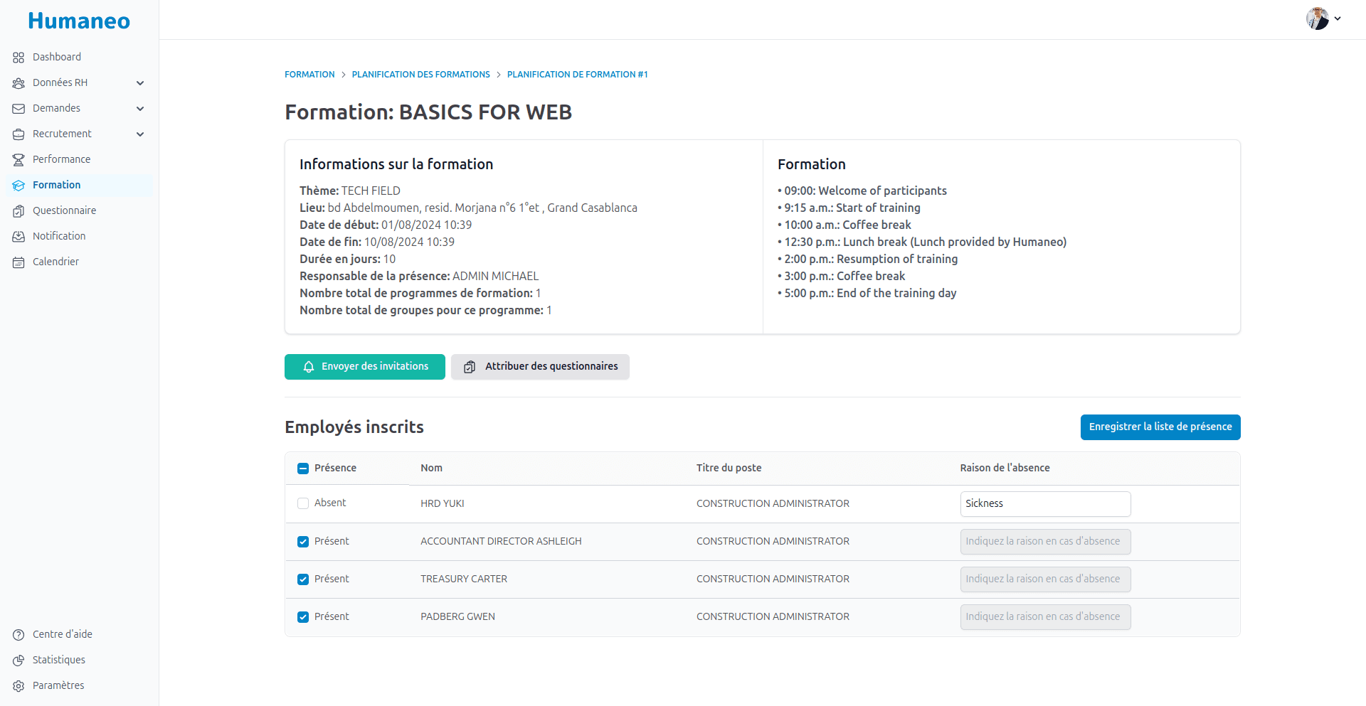 Planification de la formation